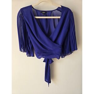 Express Royal Blue Pleated Sleeve Wrap Crop Top 90's inspired Tie y2k  Size XS